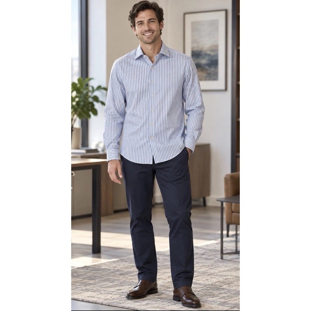 Charles Tyrwhitt Cottage Blue Striped Dress Shirt Non-Iron 16 1/2